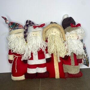 Santa Figures Felt Table Topper Completed Kit 13” Cottage Vintage